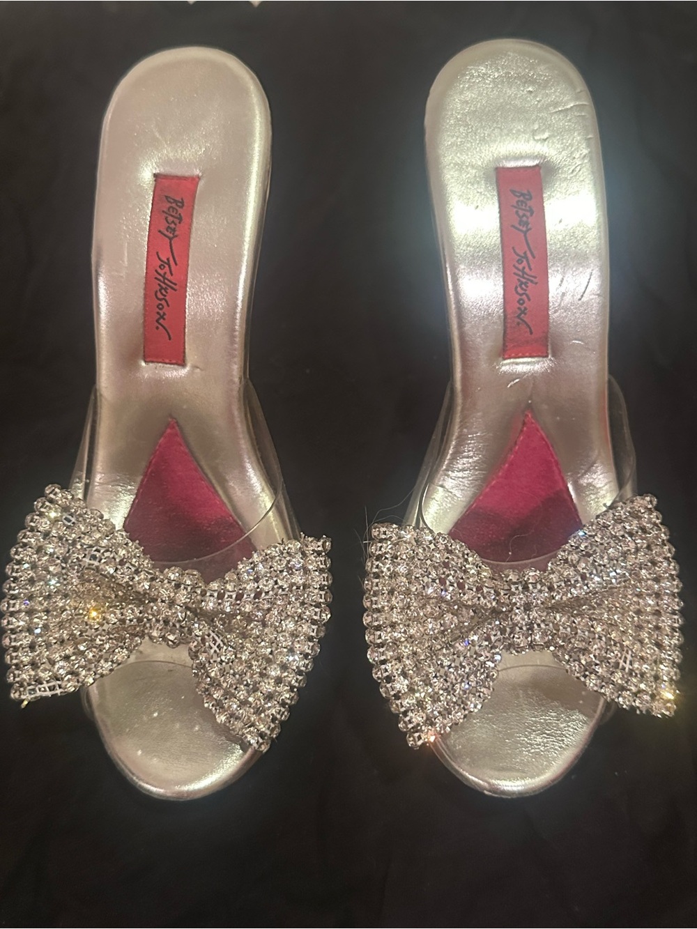 Betsey Johnson Silver Crystal Bow Slide Mules - Picture 3 of 10